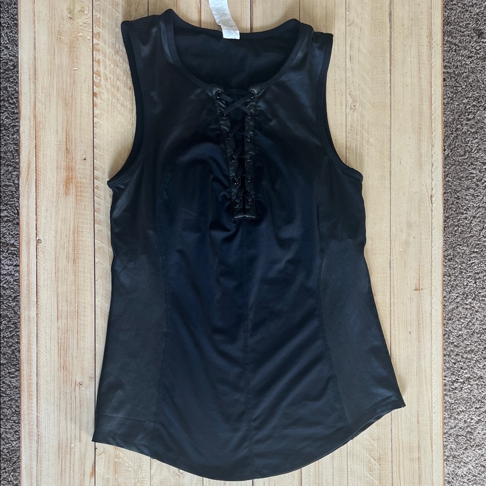 Black Lace-Up Tank Top with shelf bra Small